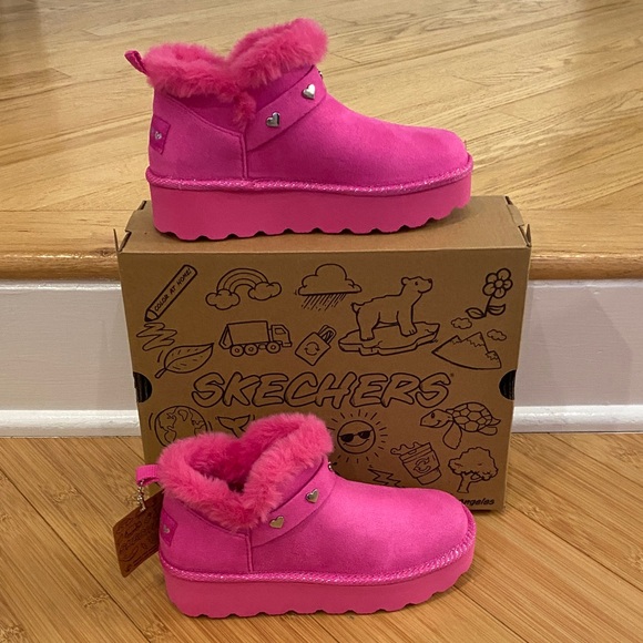 Skechers Kids' Fuchsia Boots with Heart Accents - Picture 1 of 7